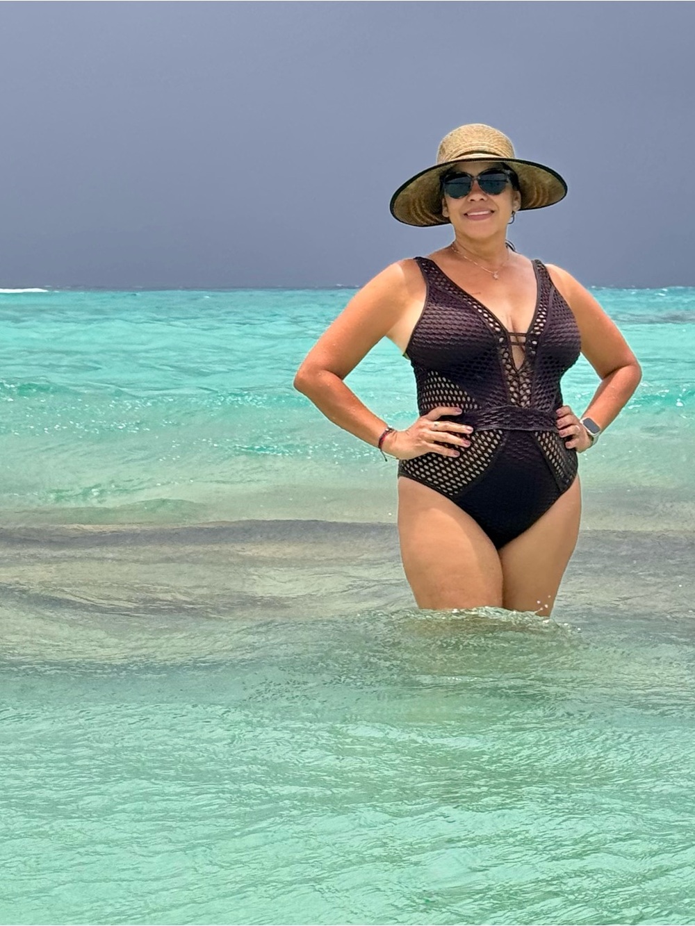 BECCA Crochet One-Piece Swimsuit in brown